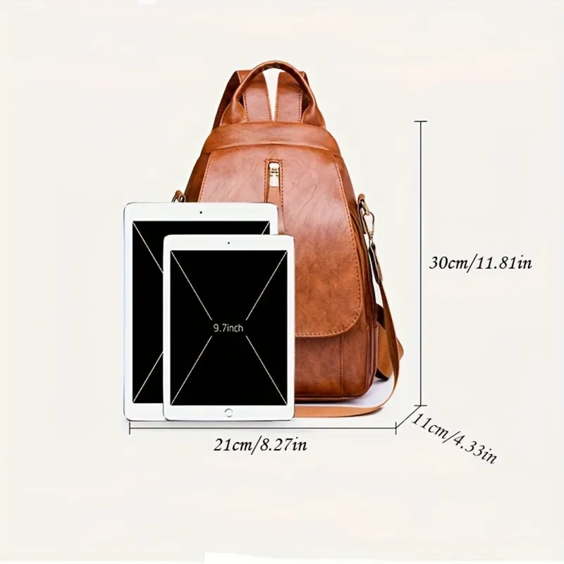 Minimalist PU Leather Women's Backpack: Stylish & Functional Everyday Carry for Work, Travel & School- Picture 2 Of 7