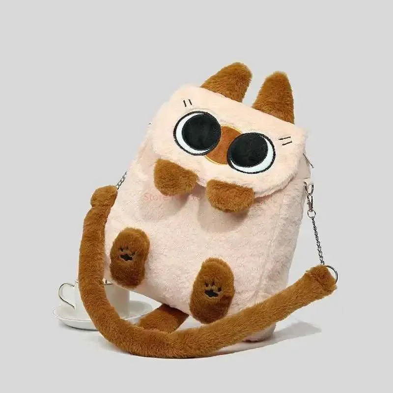 Plush Cartoon Siamese Cat Backpack Large Capacity Campus Bag 