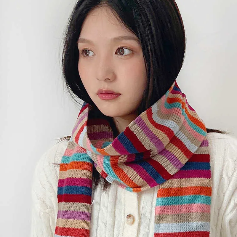 Designer Headband Scarf: Rainbow Striped Knit Scarf For