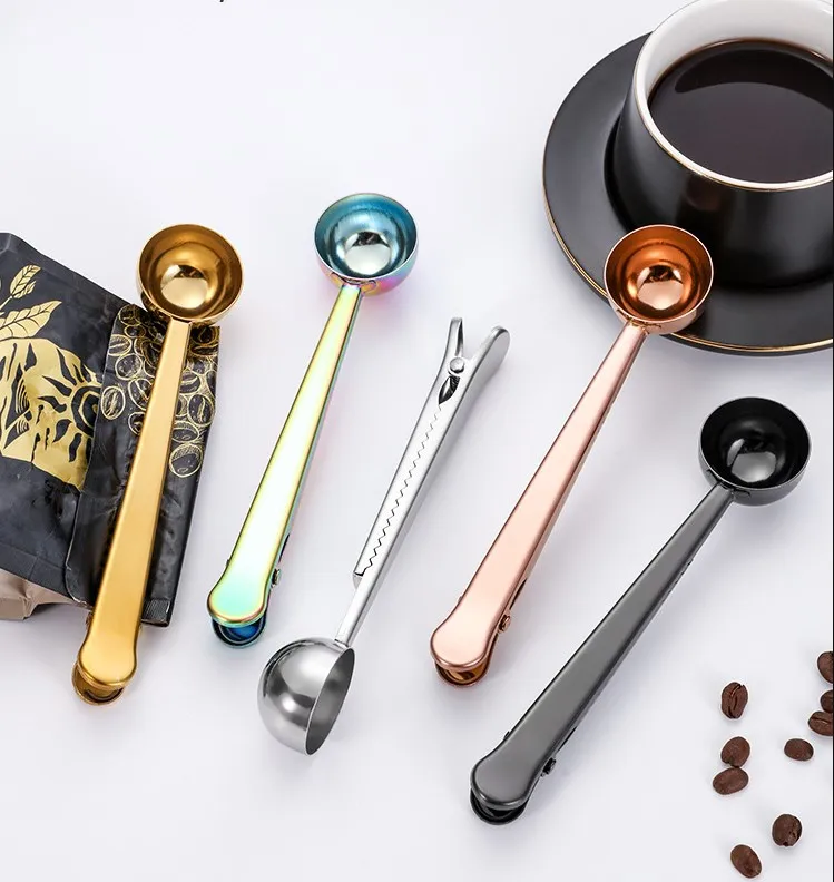 Coffee Scoop With Bag Clip 304 Stainless Steel Spoon Food Storage Clamp 2  In 1 Spoons For Measuring Coffee Tea Powder FY8850 0927 From 0,91 € | DHgate