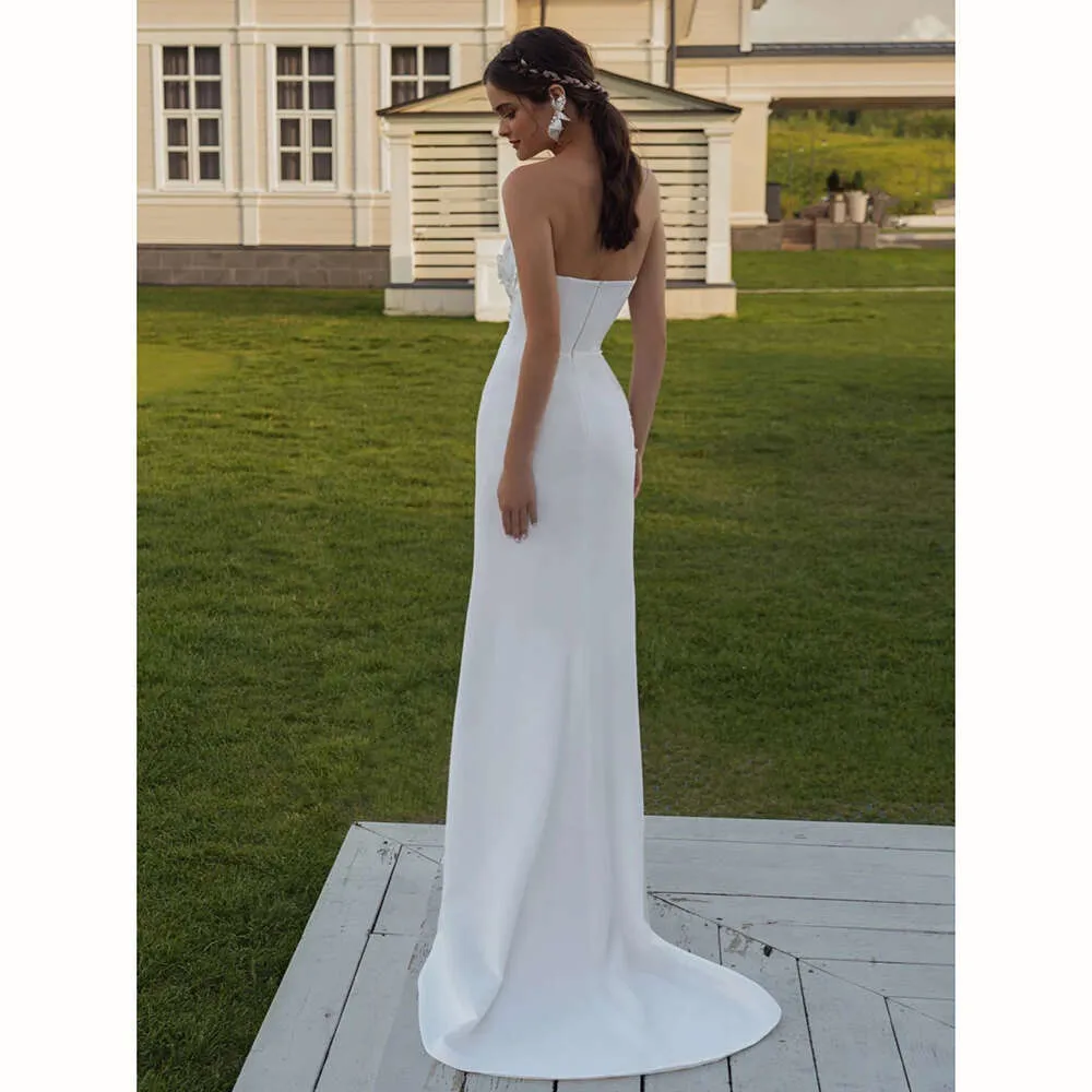 Elegant Backless Satin Wedding Dress: Lace Appliqu, High Slit - Shop Now!  from Dhgate Sheath Wedding Dresses - price 370.33