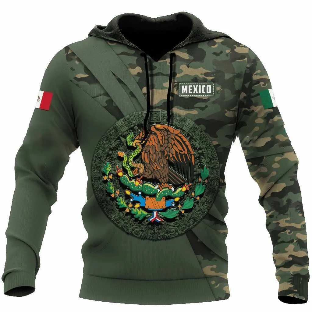 Mexican Flag 3D Print Hoodie For Men Long Sled Streetwear