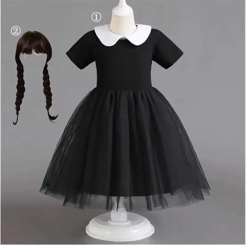 Timesun Mercredi Noire Halloween Robe D' Costumes Pour Filles Family Merchandise Costume Fantaisie Cosplay Halloween Party Outfit Avec Perruque 4 14 Ans