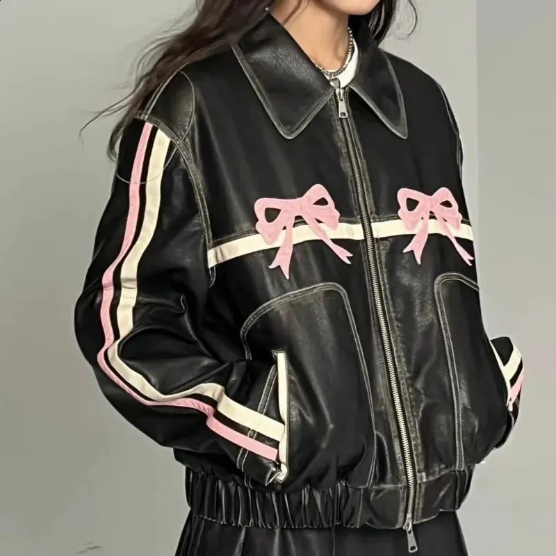 Y2K Motorcycle Jacket Womens PU Leather Oversized From Zara04