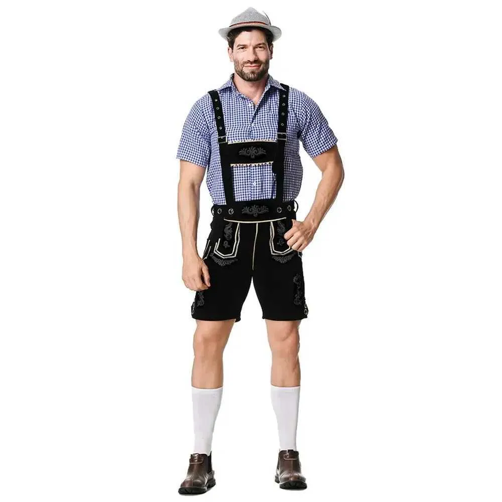 Chemise Homme Bavaroise à Manches Courtes - Motif Carreaux Traditionnel - Coton Confortable - Pour Oktoberfest, Carnaval, Fêtes