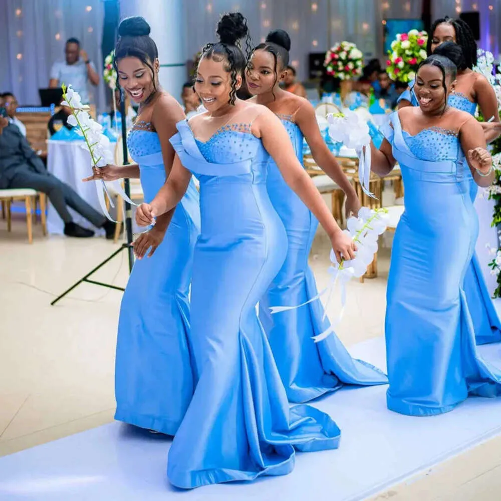 blue taffeta bridesmaid dresses Slate Blue Chiffon Ruffled Slit Strappy Back Long Bridesmaid Prom Dress main image 1