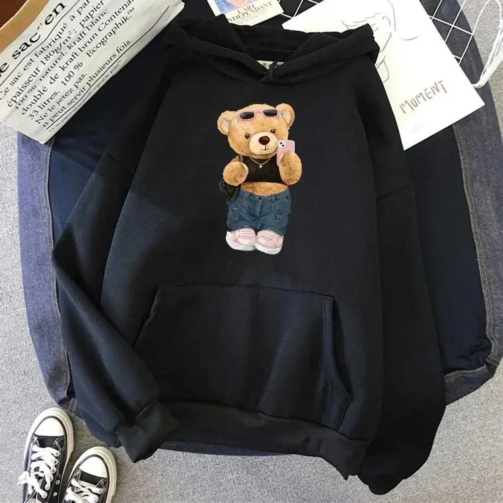 Men s Hoodies Sweatshirts Street Teddy Bear Selfie Booty Girl Funny Plus Size Ladies Breathable Loose Pocket Sweatshirt Soft Crew Neck Hoodie