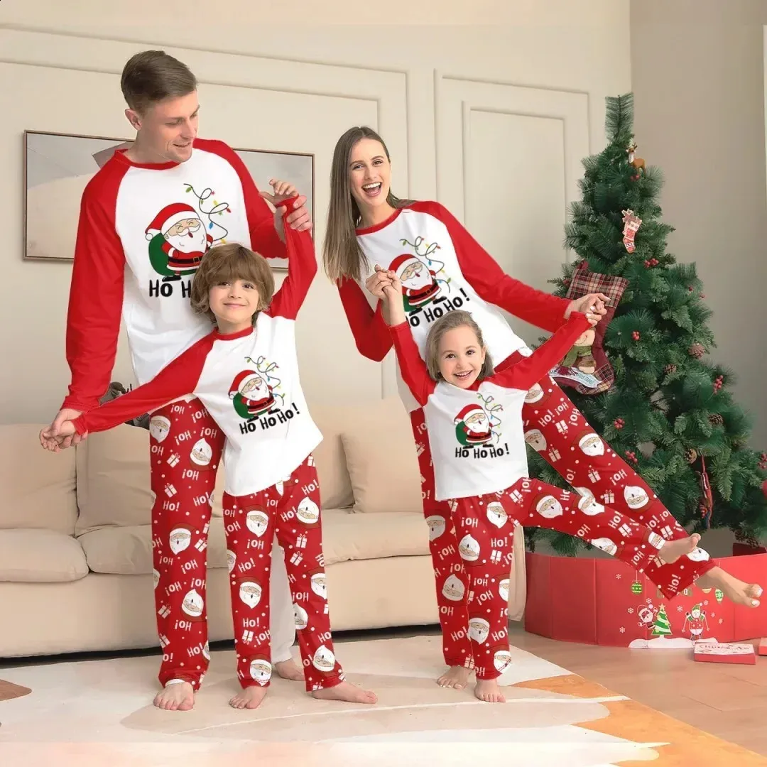Matching Family Christmas Pajamas Sets: Cute Santa Print O Neck