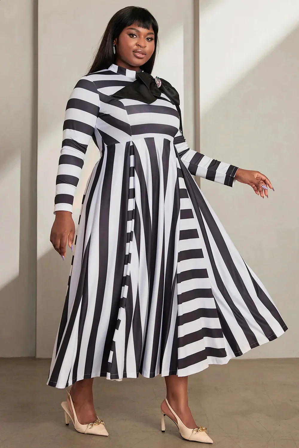 plus size black and white cocktail dress Belle Breton Stripe Jersey Dress main image 0