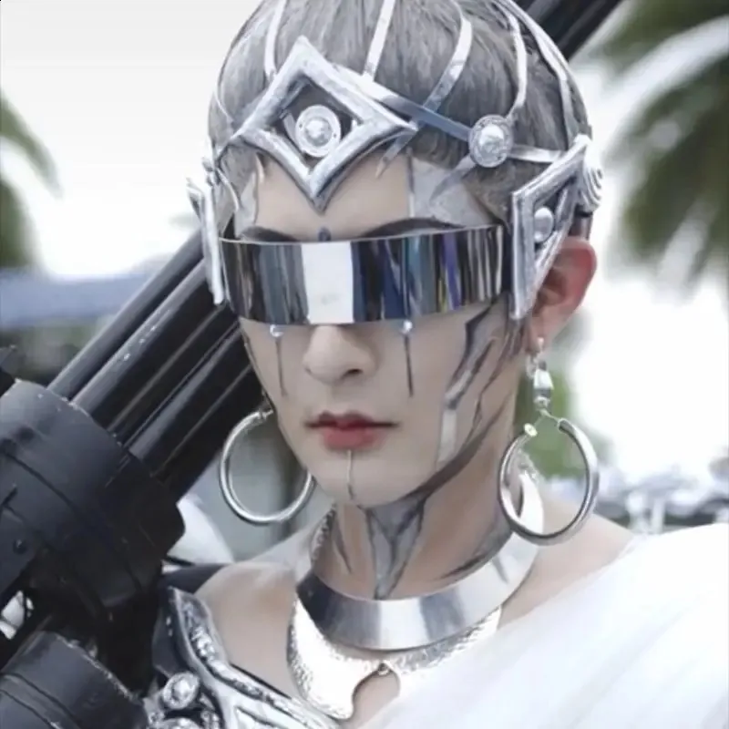 Silver Mirror Cyberpunk Goggles: Wrap-Around Futuristic 