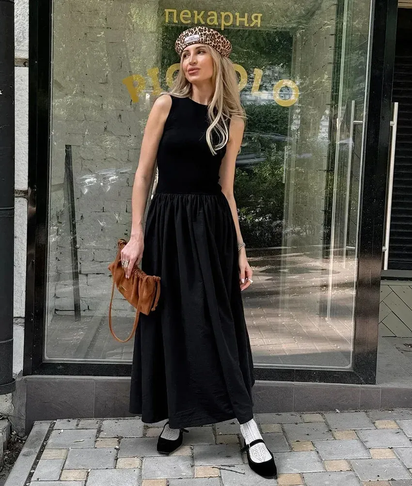 Vintage European Style Sleeveless Knit Dress Ankle-Length Waist-Fitted  Black Polyester from Dhgate Basic & Casual Dresses - price 18.35