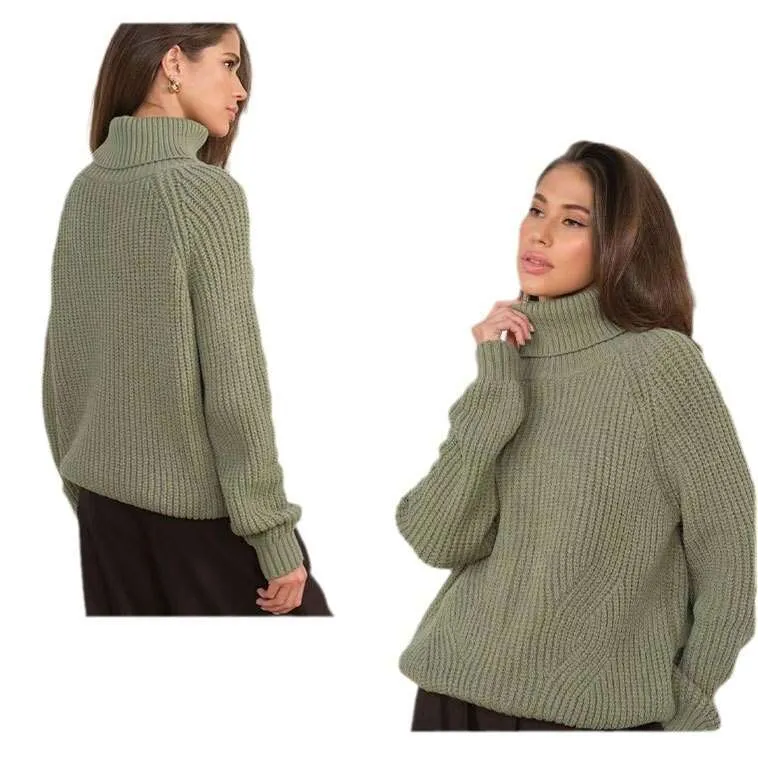 Women's Chunky Knit High Neck Sweater Loose Fit, Solid Color, Fall  Winter Casual Long Top