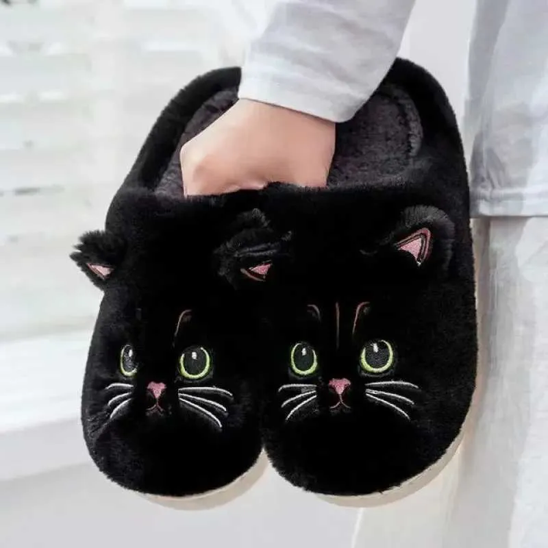 Slippers Cute Cat Slippers Fluffy Furry Women Home Platform Slippers Men Winter Plush Slides Indoor Fuzzy Slippers Lovely Cotton Shoes S249274