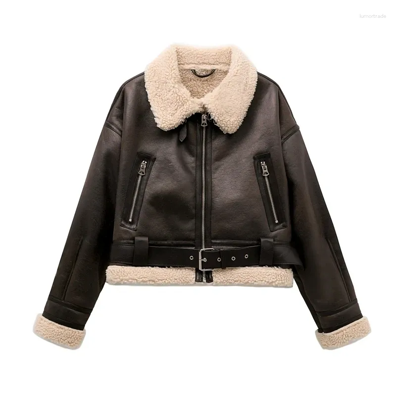 DHgate.com:Womens Faux Fur Lined Leather Moto Jacket