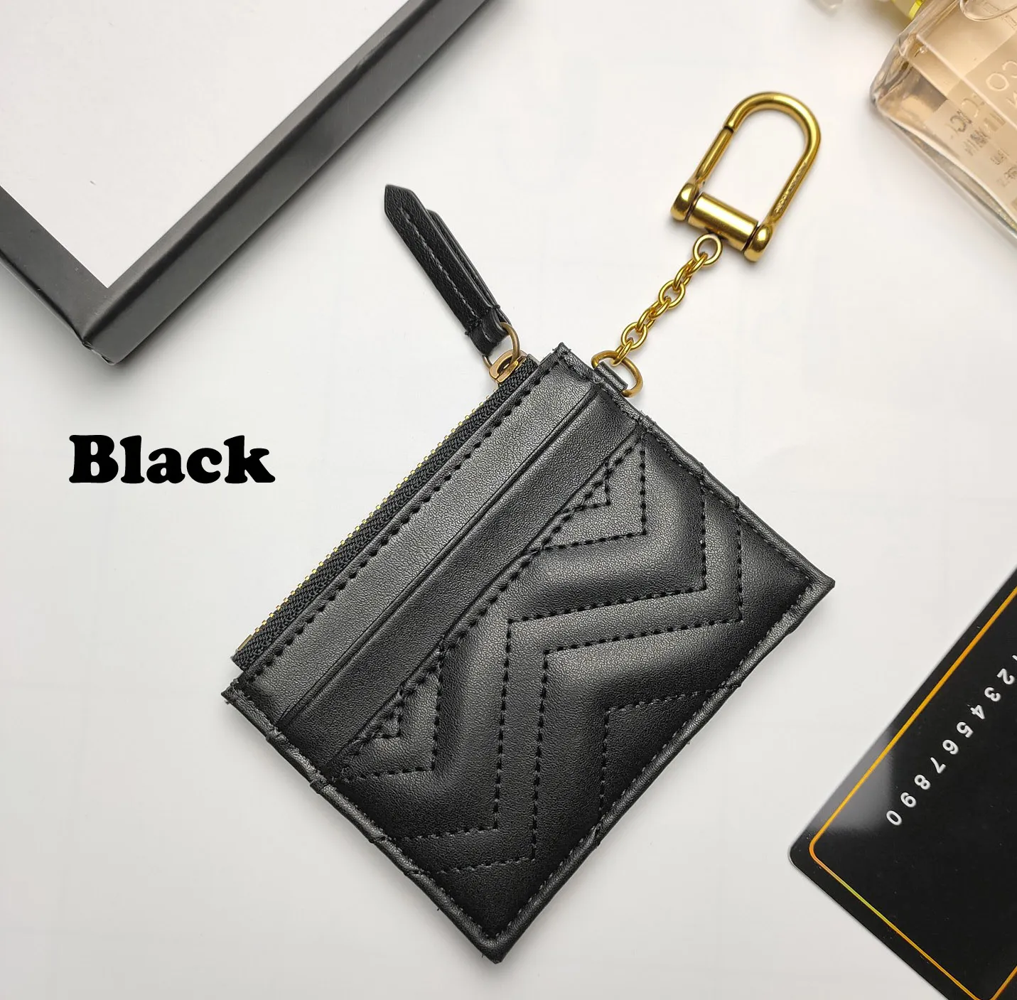 Quilted Leather Designer Wallet for Men and Women Card Holder Purse Key Chain Coin Purse