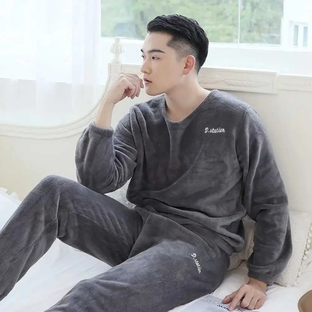 Pyjama Homme En Coton - AIEVIS - 2 Pièces - Col Rond - Manches Longues - Gris Gris