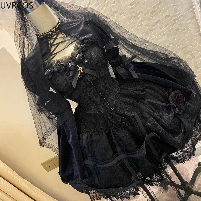 Victorian Gothic Lolita Dress with Sweet Lace and Detailing