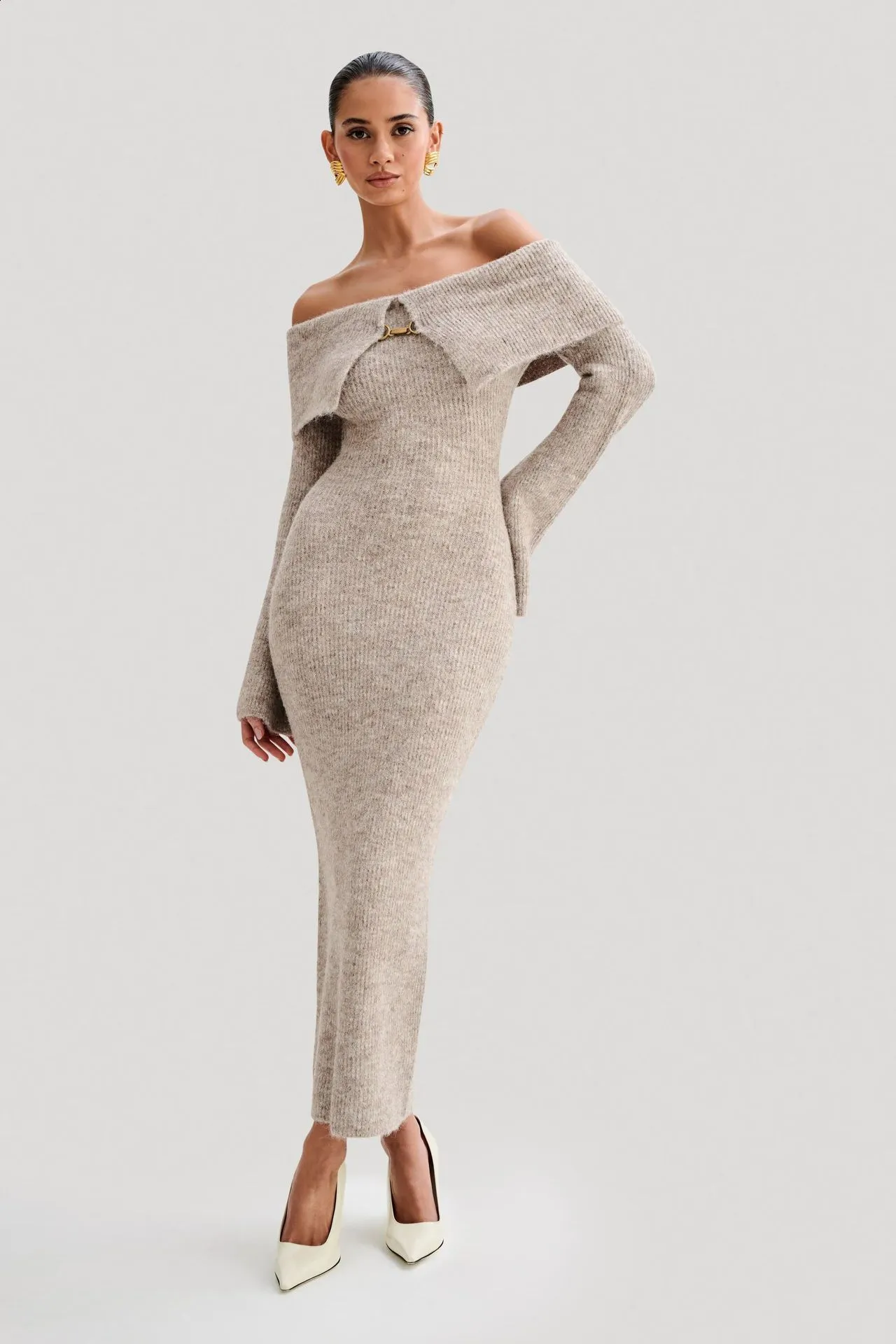 long sleeve collared midi dress Nina's Printed Collared Neck Long Sleeve Midi Dress