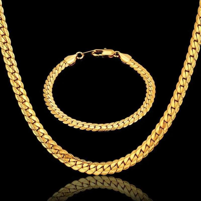 Mens Gold Silver Stainless Steel Snake Chain Bracelet Necklace