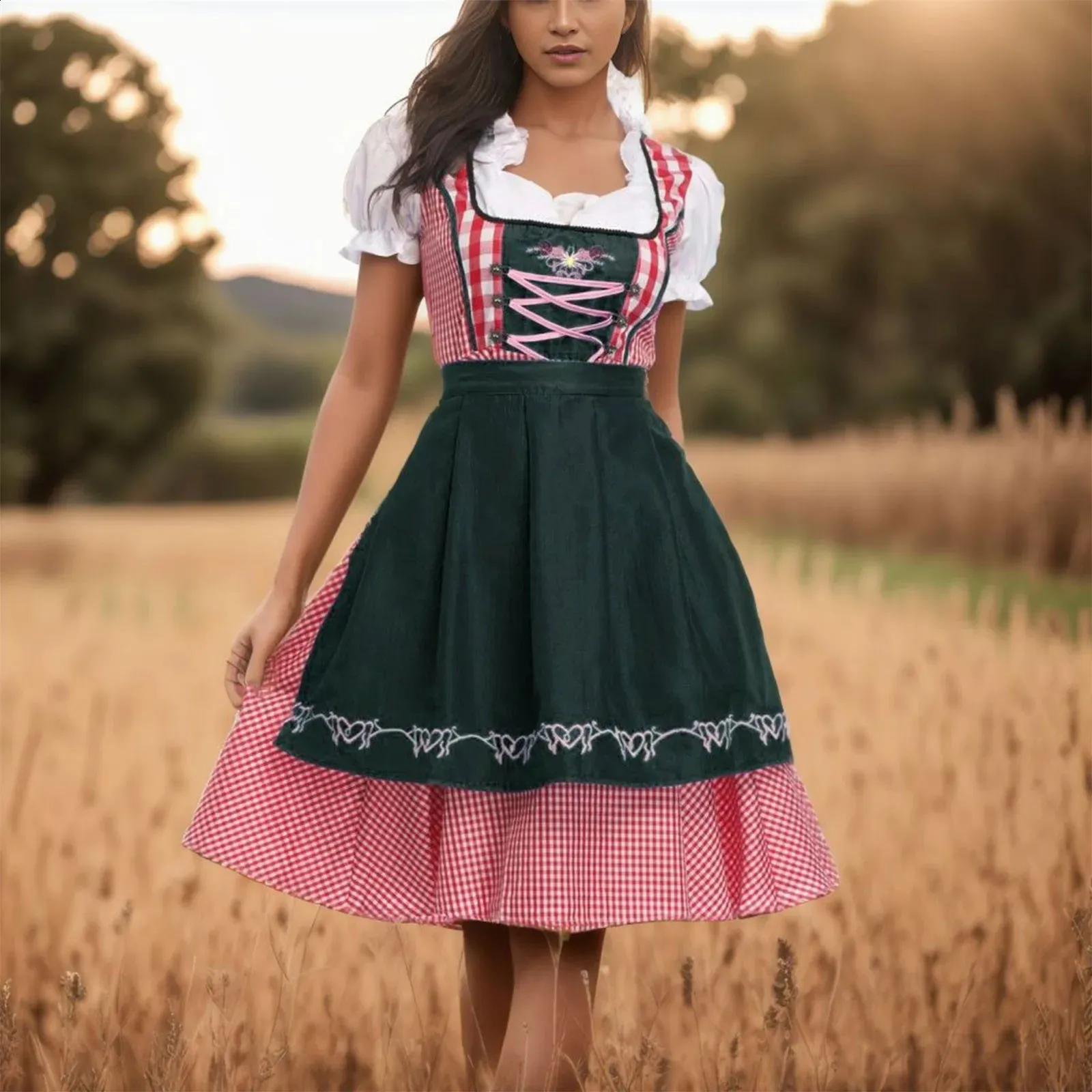 Traditional German plaid dirndl dress latex costume for adult women cosplay  and beer festival from Dhgate Theme Costume - price 29.95