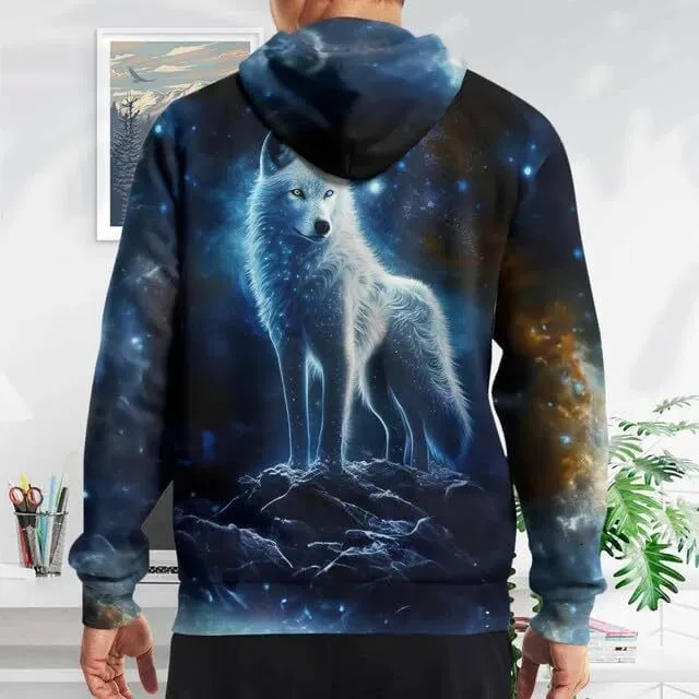 Felpa Con Cappuccio Uomo Lupo 3D - Manica Lunga Autunno Inverno - Stampata Realistica - Taglie S-4XL