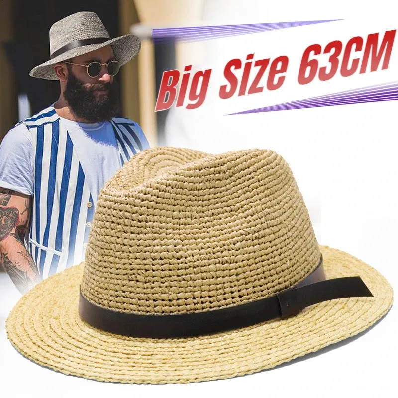 Plus Size 63CM Lafite Grass Panama Straw Hat Mens And Womens