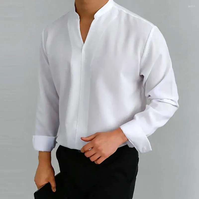 Collarless Dress Shirt With Suit Hidden Button Collarless Slim Fit Shirt   Chicoud