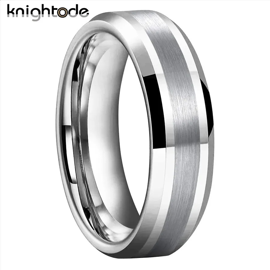 MJ Metals White Tungsten Carbide Wedding Band – Brushed Finish, Recessed Edge, Comfort Fit (6mm Or 8mm)
