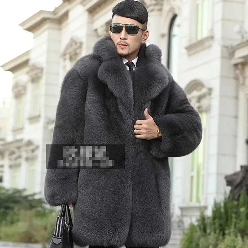 Mens Fur Faux Fur Luxury Brand Thick Warm Faux Fur Coat Men Long Sve Mid Length Fur Coat Business Fashion Snowwear Q240926 From 42 85 DHgate