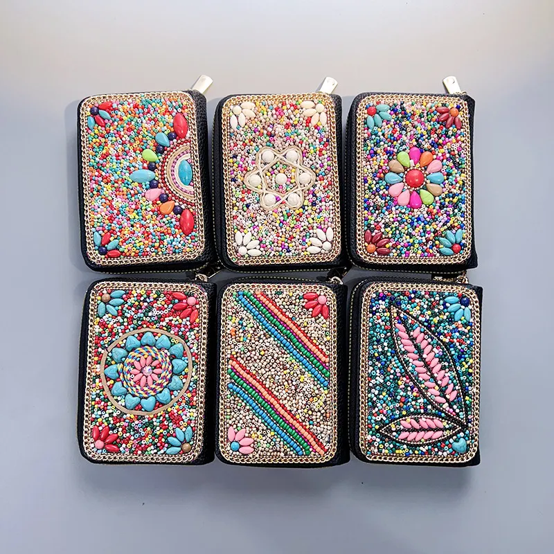 Handmade Retro Bead Card Holder Wallet Multifunctional Short