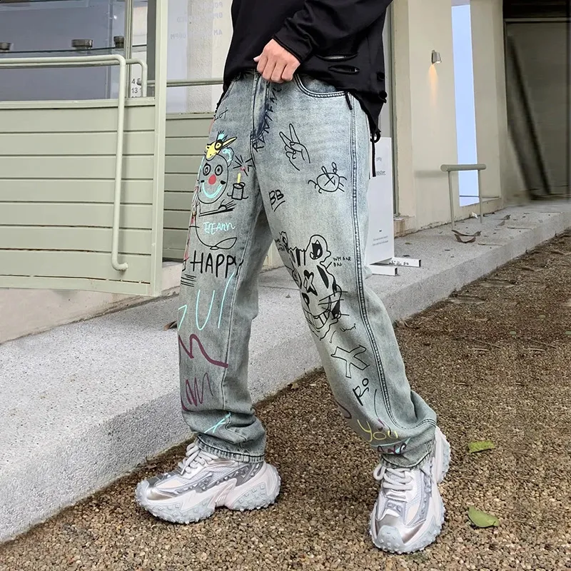 Personalized Graffiti Jeans - Streetwear Loose Straight Leg Casual