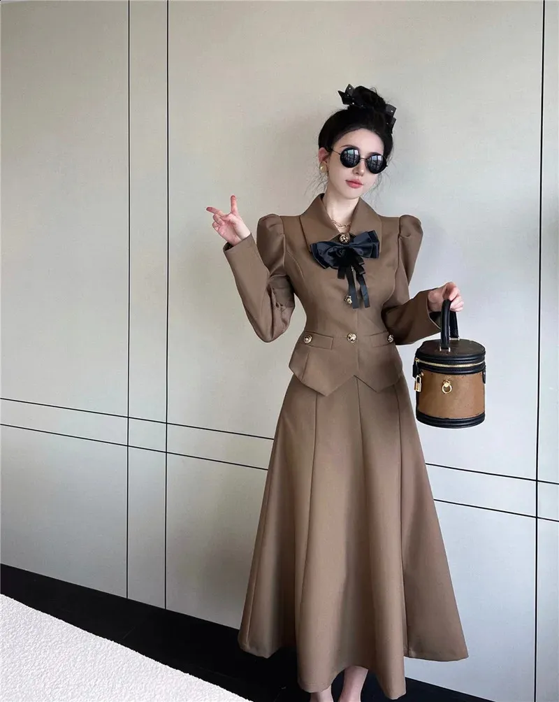 Womens Wool Coat And A Line Black Dress Long Puff Sleeves, Swinging Fit  Korean Autumn Fashion From Dao01, $34.64 | DHgate.Com