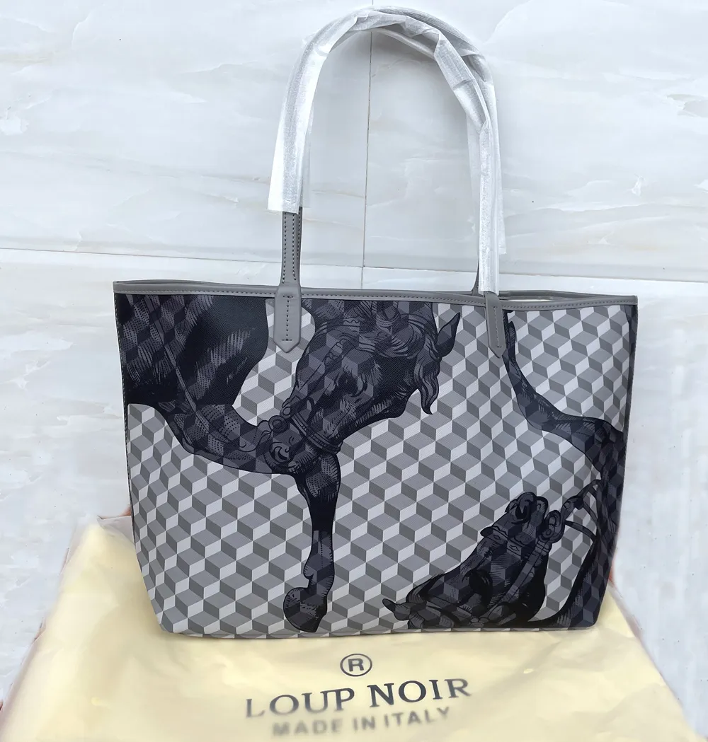 Loup Noir Women s Genuine Leather Shopper Tote Bag Large Cheval Bordeaux Black Single Sided Open Closure Versatile