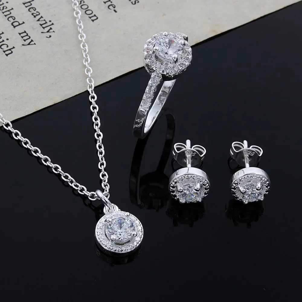 アクセサリー Pure silver set ring and necklace Sterling Silver Christmas Gift Set: Elegant Crystal From