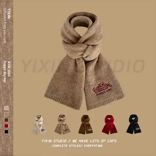 Winter Korean Solid Color Embroidered Cashmere Knitted Pashmina Scarf ...