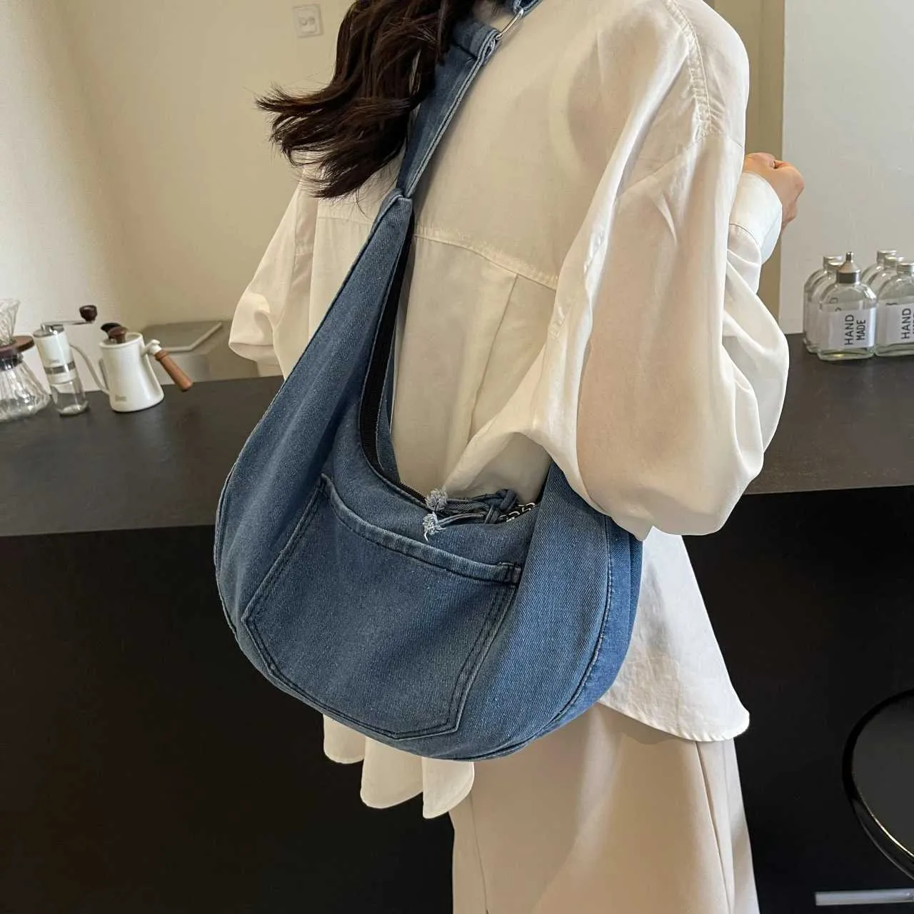 Large Capacity Denim Hobo: Korean Style Crossbody Bag - Shop