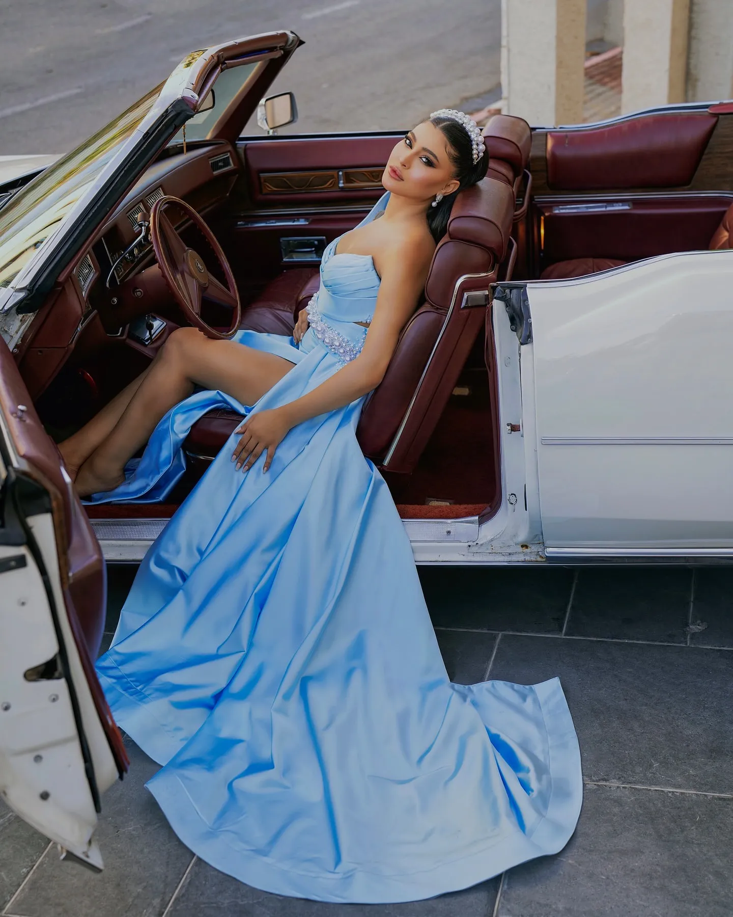 Light Sky Blue Satin Prom Dress with Pearls and High Split for Formal  Evening Events from Dhgate Prom Dresses - price 150.76