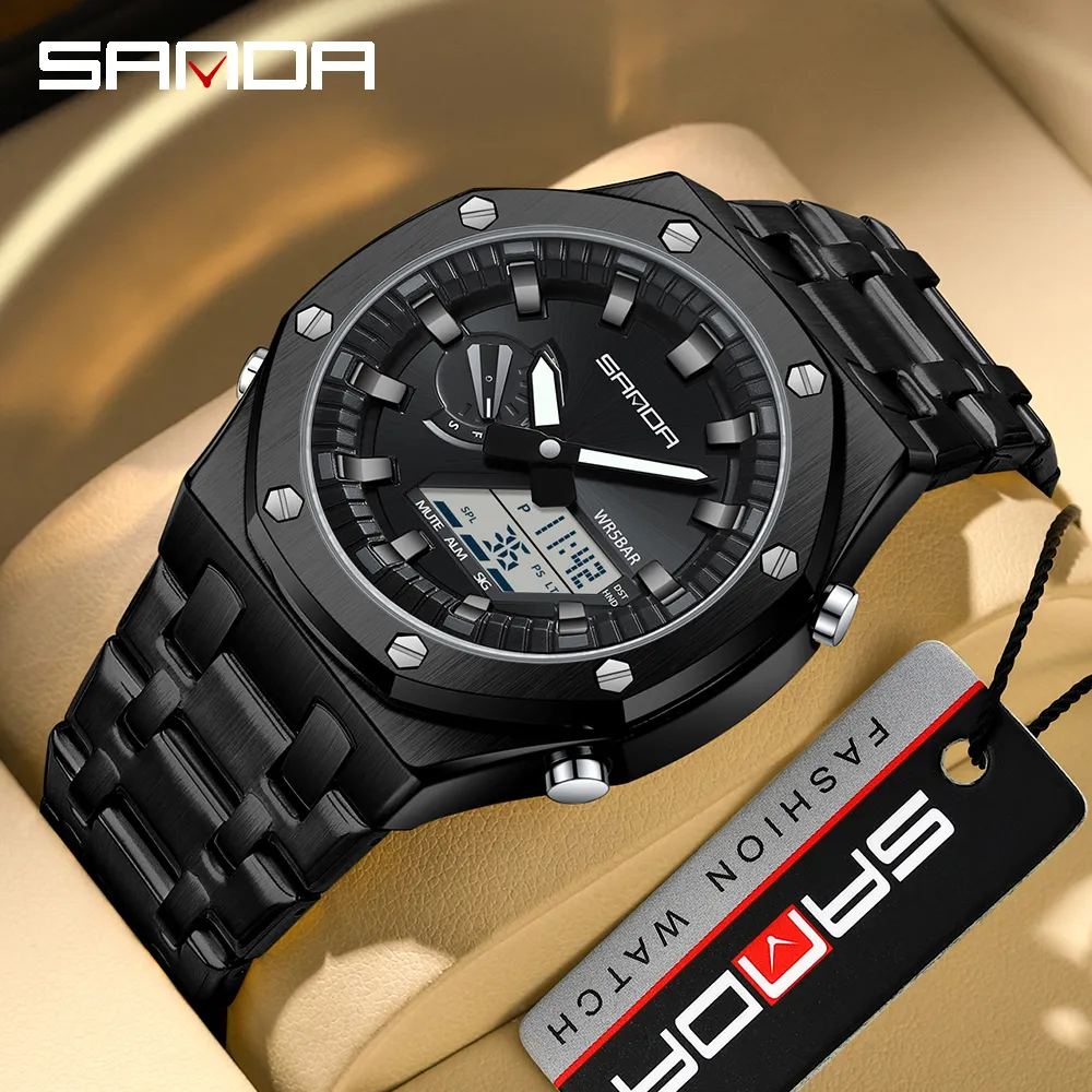 Save Big on Bulk Sanda Mens Watch Alarm Wrist Watches: Men's Digital Watch  With Steel Band, Multi Functional Sport Design, Cool Electronic Display,