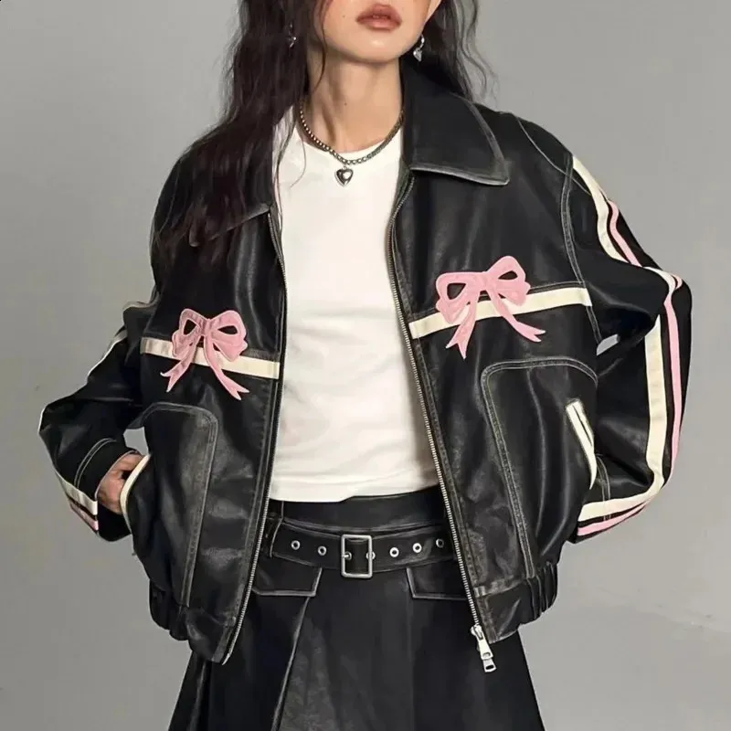 Y2K Motorcycle Jacket Womens PU Leather Oversized From Zara04