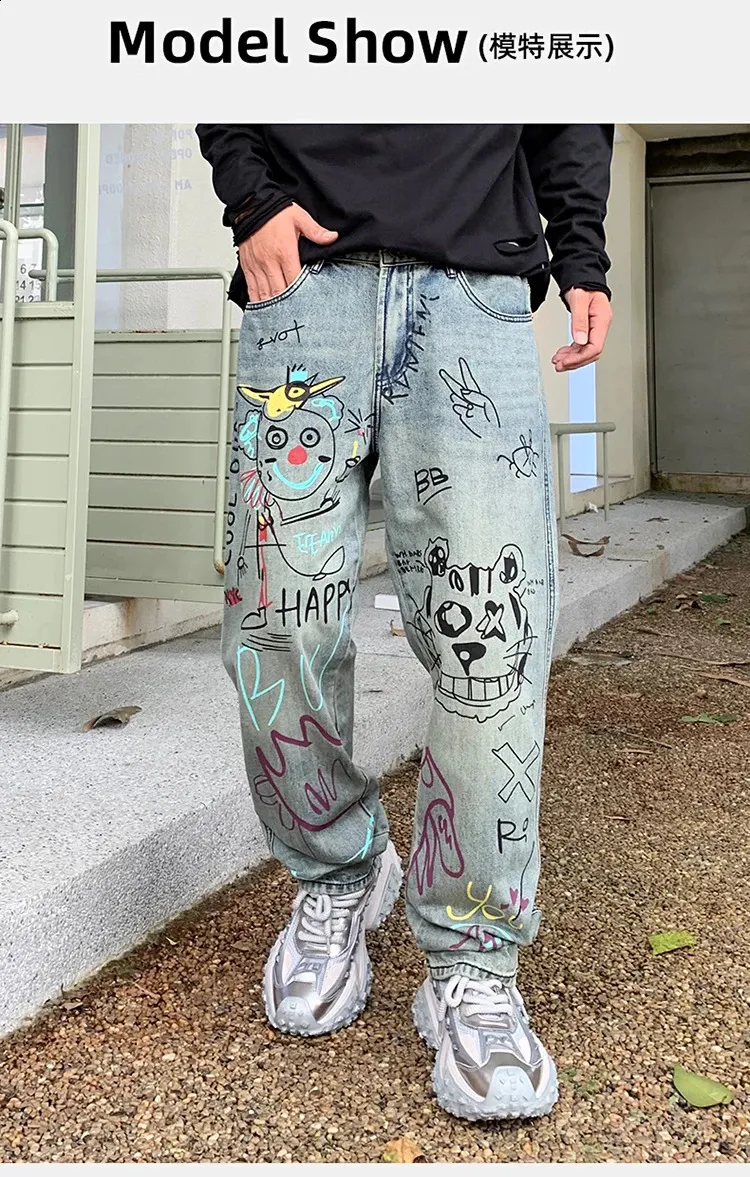 【DISCERNMENT】Graffiti denim half pants Y2K Men's Hip-hop Gothic Shorts - Retro Graffiti Fashion