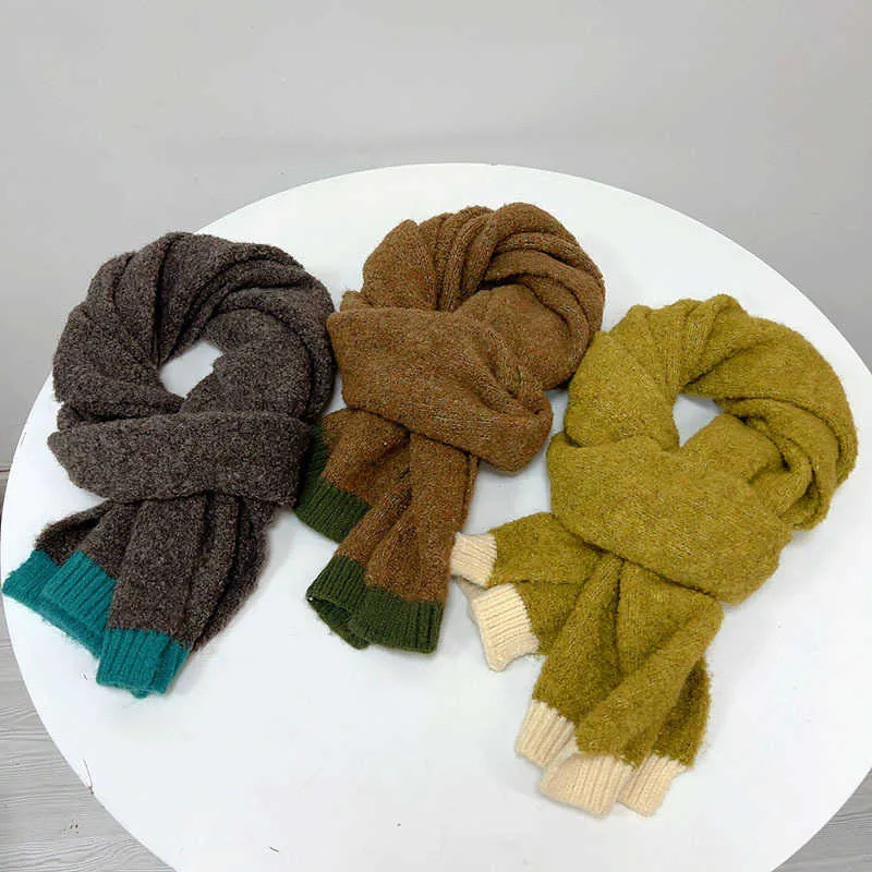 DHgate.com:Korean version contrasting knitted wool scarf solid color ...