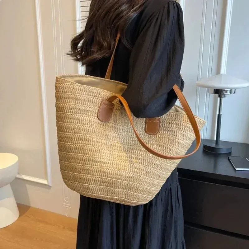Woven Straw Shoulder Bag for Women - Large Capacity, Bohemian Tote ...