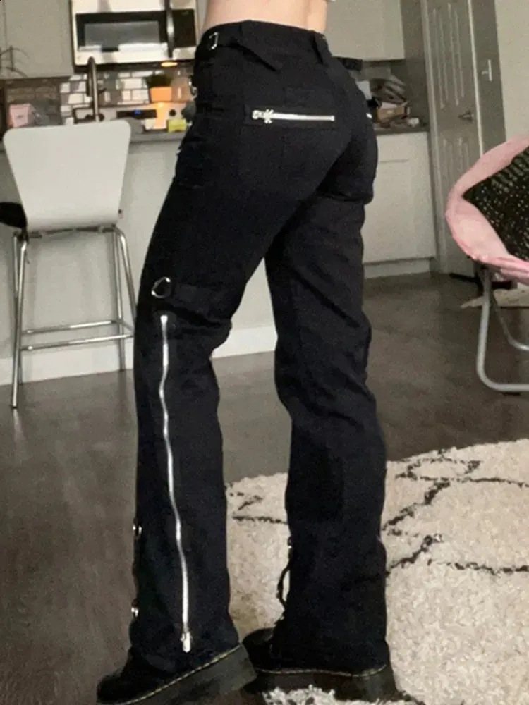 Black Patchwork Low Waist Emo Jeans - Grunge Y2K Gothic Punk