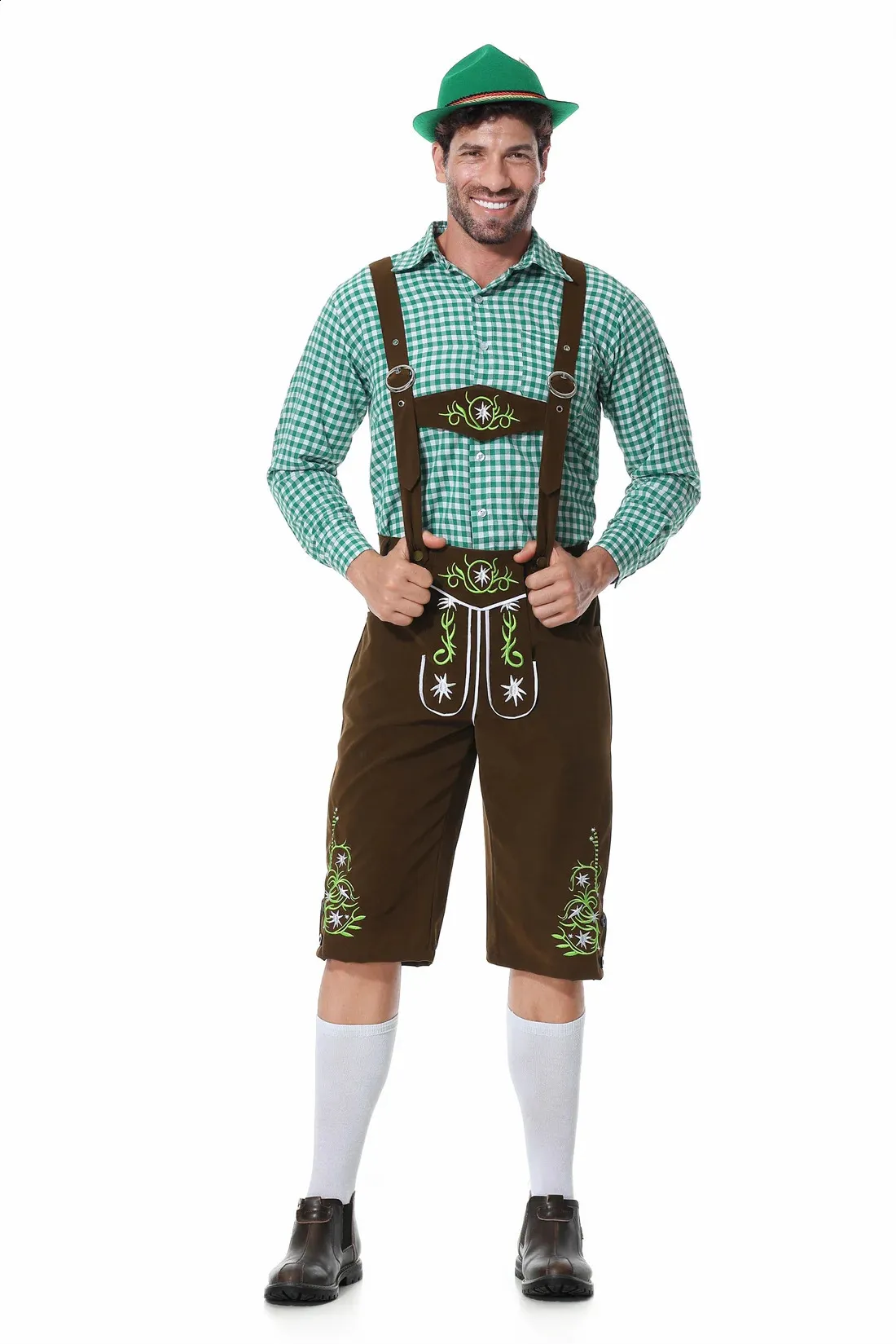 Children's German Beer Festival Lederhosen with Checkered Pattern
