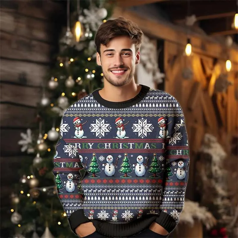 Mens Sweater Ugly Christmas Sweater Upside Down Snowman Light-Up F