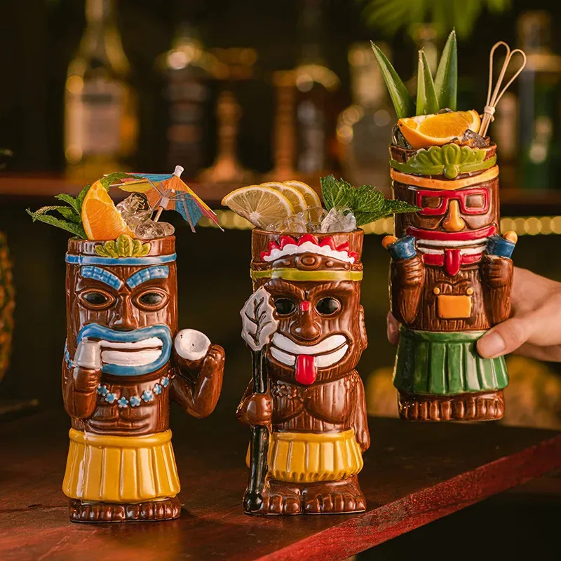 Tiki Mugs - Bicchieri in ceramica per cocktail e feste Luau, idea regalo per bar e casa, 700 ml