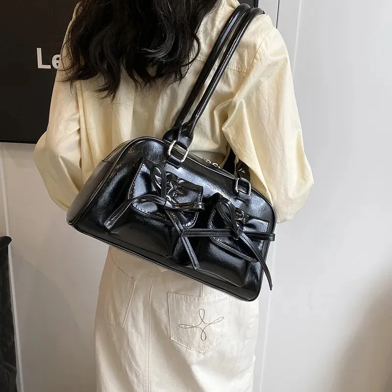 Mini PU Leather Shoulder Bag for Men Plain Pattern with Double