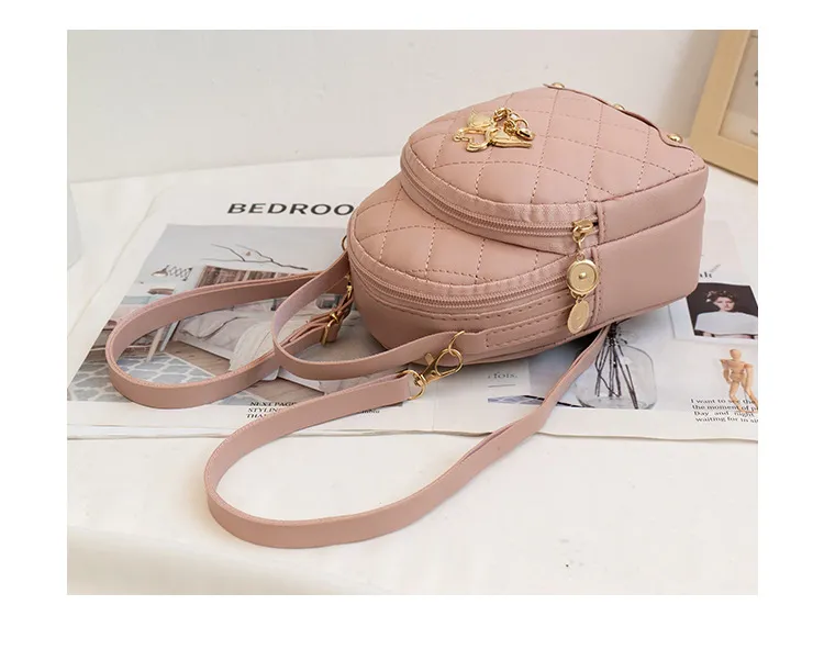 Fashion Mini Backpack with Diamond Lattice Pattern and Gold  display picture 3