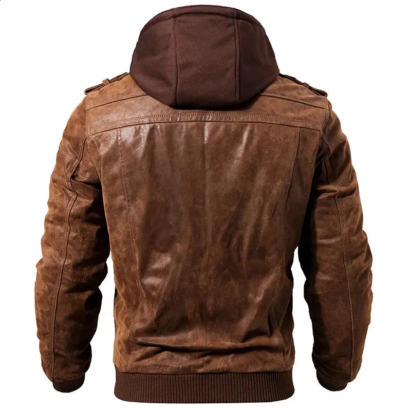 Motorradjacke Herren Lederjacke Braun Kapuze Herren