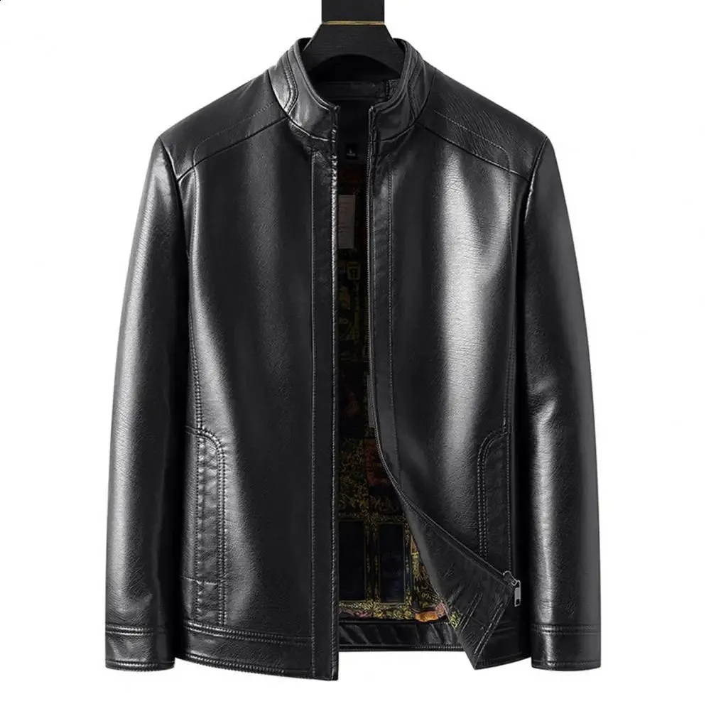 ジャケット・アウター stand neck leather cuff coat 100% Leather Stand-Collar Jacket